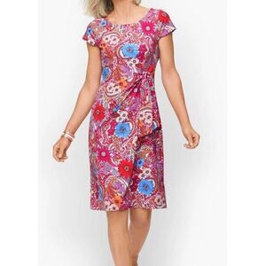 Talbots 2X Pink Island Paisley Side Tie Jersey Sheath Dress‎ Resort Faux Wrap